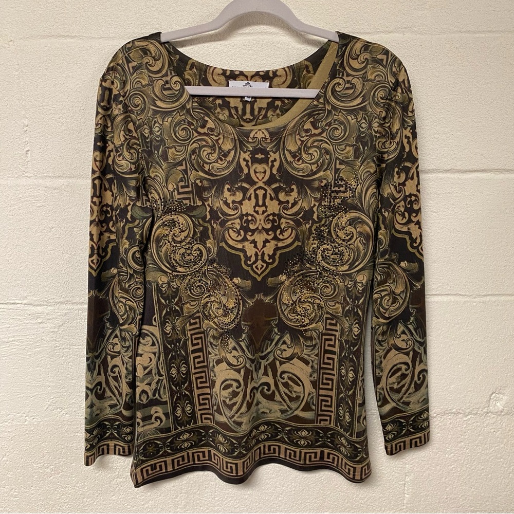 Kristine Women’s Elegant Brown Patterned Women's Top Size Medium